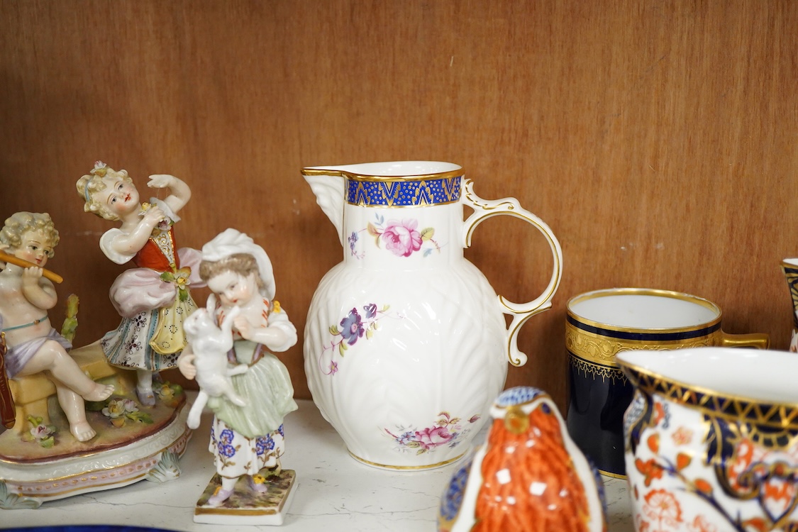 Assorted porcelain to include a Moorcroft oval dish - 23cm long, a collection of Royal Crown Derby teaware and a Robin paper weight, two Herend dishes etc